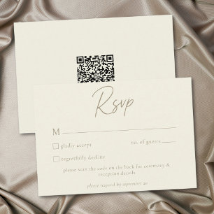 Ivory Cream Minimalist Leaf Acorn Fall Wedding QR RSVP Card