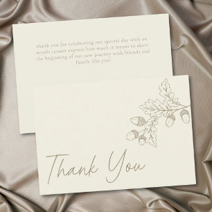 Ivory Cream Minimalist Leaf Acorn Fall Wedding Thank You Card