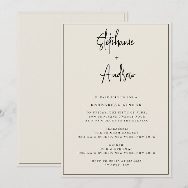 Ivory Cream Modern Rehearsal Dinner Invitation (Front/Back)