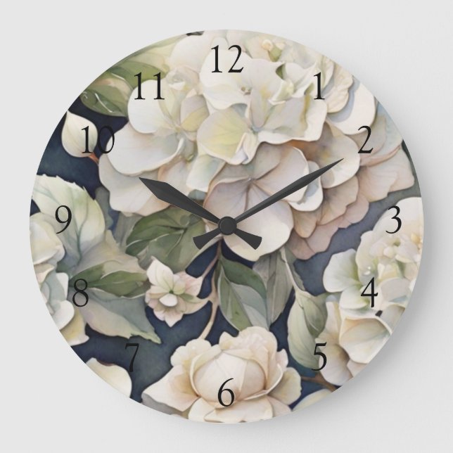 Ivory cream navy hydrangeas  large clock (Front)
