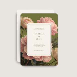 Ivory Cream   Olive Green Vintage Rose Wedding  Invitation