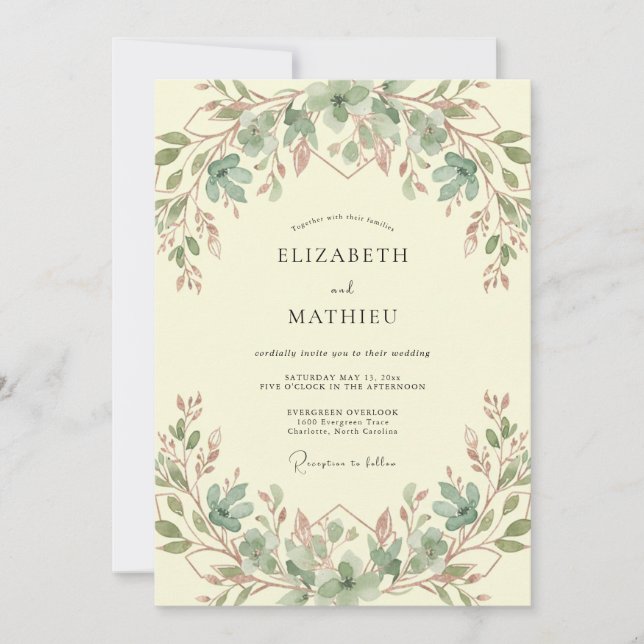 Ivory Cream Olive Vine Wedding Invitation (Front)