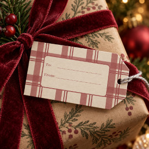 Ivory Cream Red Vintage Tartan Plaid Christmas Gift Tags