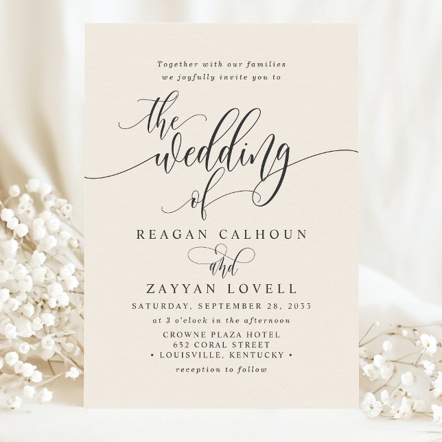 Ivory Cream Simple Modern Script Wedding Invitation (Creator Uploaded)