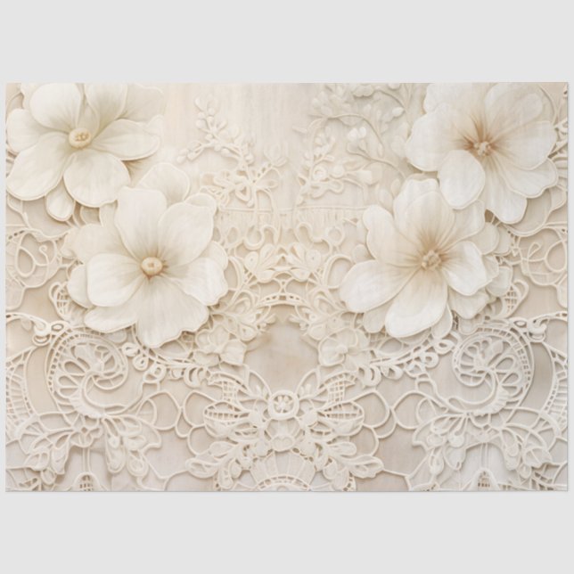 Ivory Creamy Floral Wedding Shower Tissue Paper (Front)