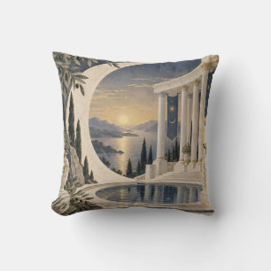 Ivory Crescent Courtyard Seaside Sunset Throw Pillow