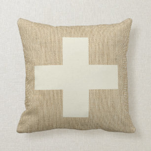 Ivory cross and burlap pillow