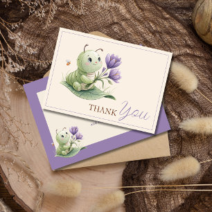 Ivory Cute Caterpillar Custom Baby Shower Thank You Card