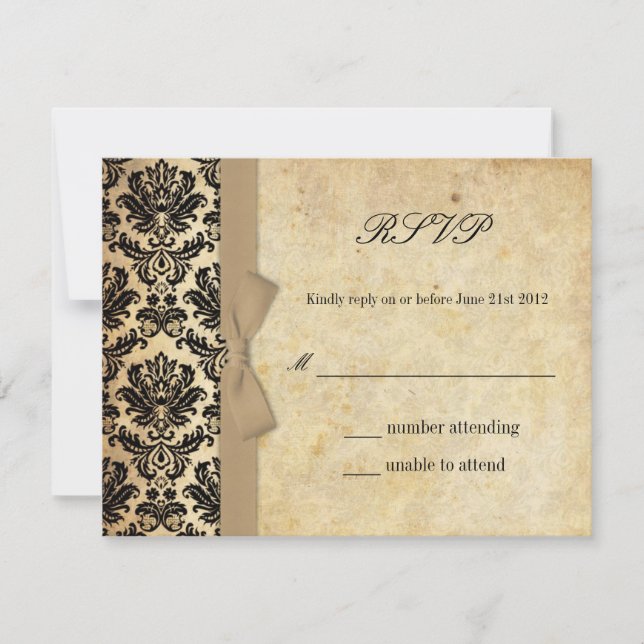 Ivory Damask Bow Wedding RSVP (Devant)