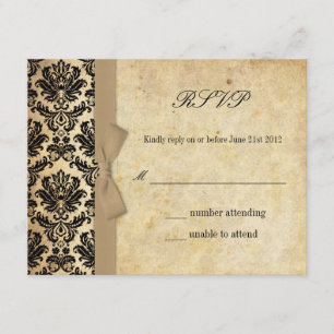 Ivory Damask Bow Wedding RSVP Card