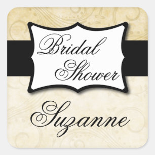 Ivory Damask Bridal Shower Square Sticker