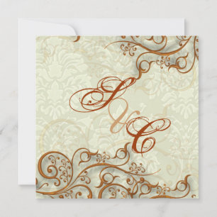 Ivory Damask + copper swirls Invitation