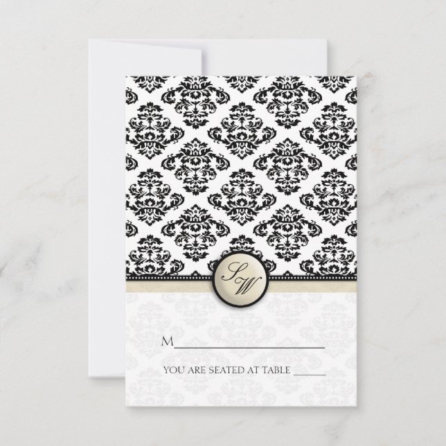 Ivory Damask Folding Tent  Place Card (Front)