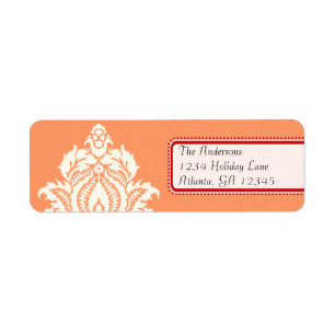 Ivory Damask On Coral with Red