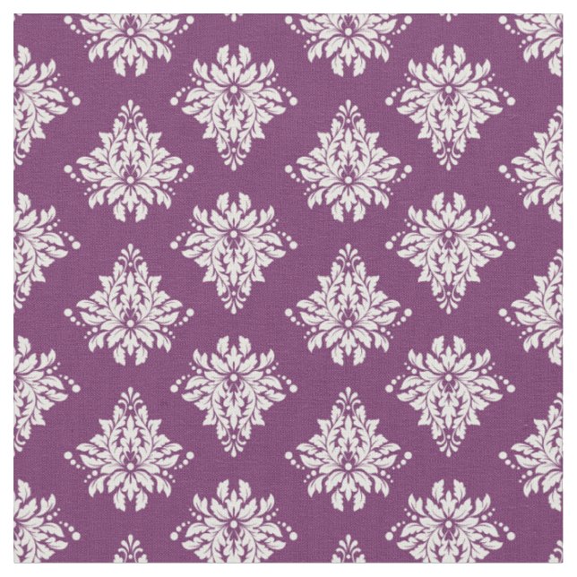 Ivory Damask on Dark Purple Fabric (Close Up)