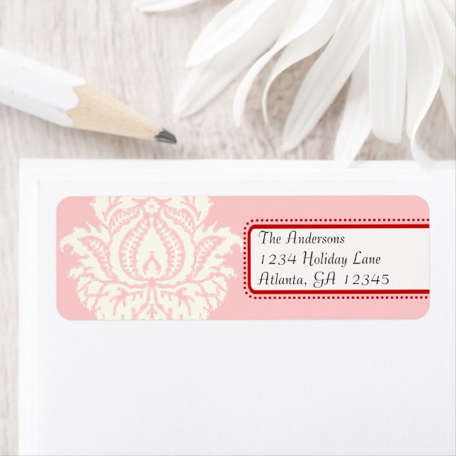 Ivory Damask On Pink with Red (Insitu)