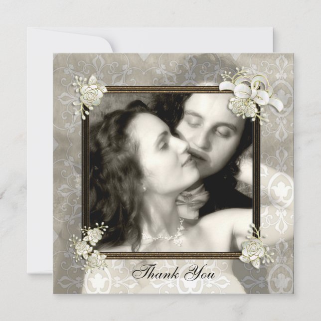 Ivory Damask Overlay Photo Card (Front)