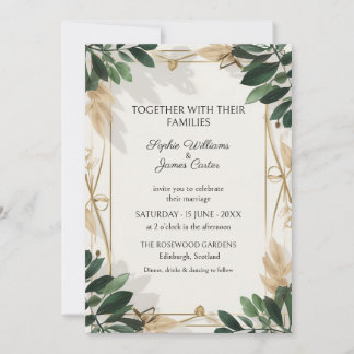 Ivory Dark Green Botanical Wedding Invitation
