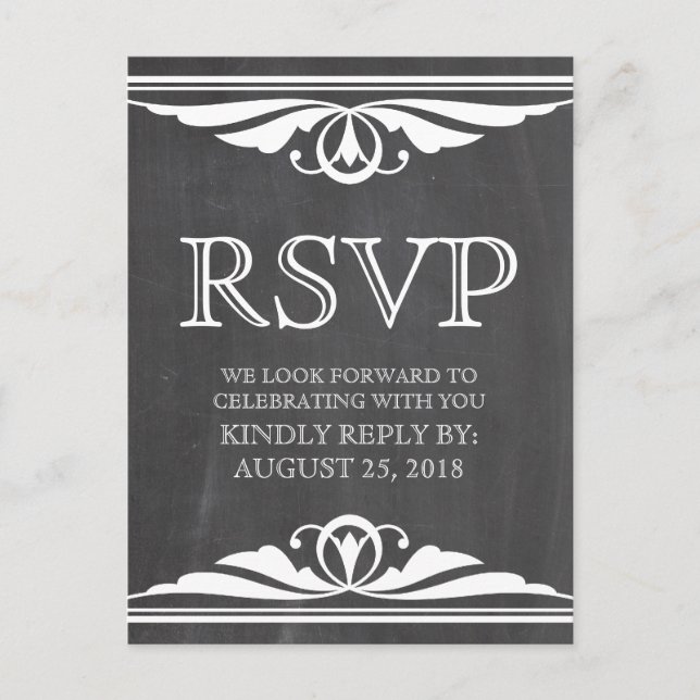 Ivory Deco Chalkboard RSVP Postcard (Front)