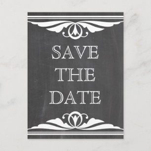 Ivory Deco Chalkboard Save the Date Postcard