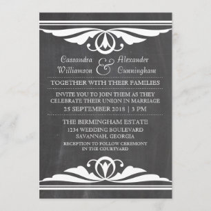 Ivory Deco Chalkboard Wedding Invite