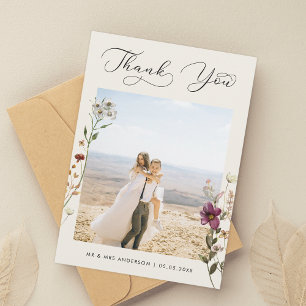 Ivory Delicate Wildflowers Photo Wedding Thank You Card