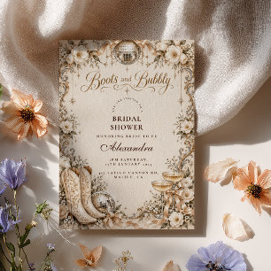 Ivory Disco Boots and Bubbly Bridal Shower Invitation