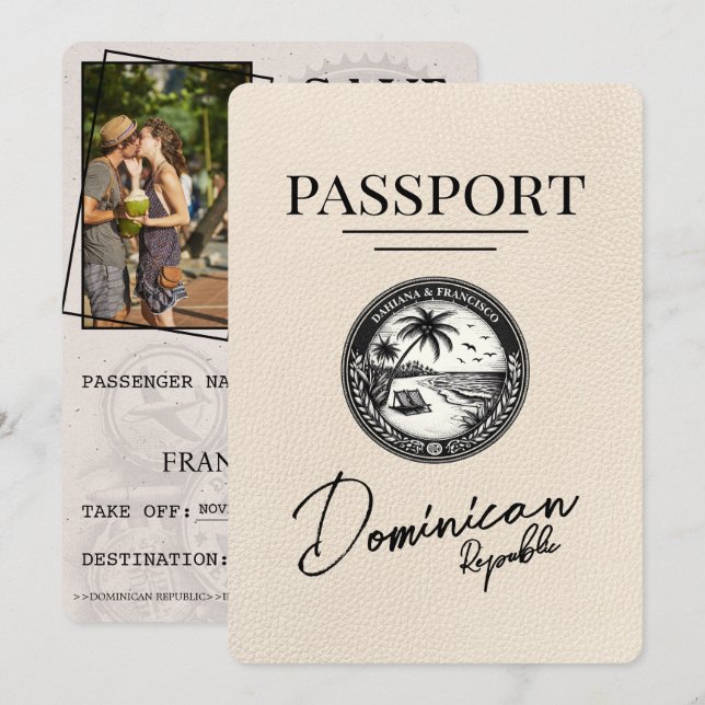 Ivory Dominican Republic Passport Save The Date (Front/Back)