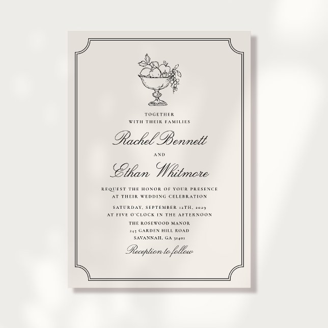 Ivory Double Frame Fruit Bowl Wedding Invitation (Creator Uploaded)