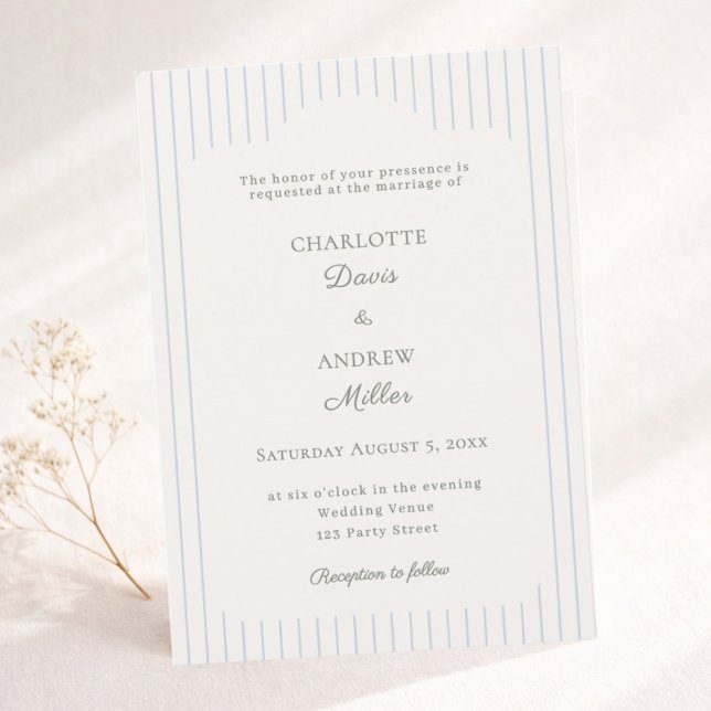 Ivory Dusty Blue Pinstriped elegant Wedding  Invitation (Creator Uploaded)
