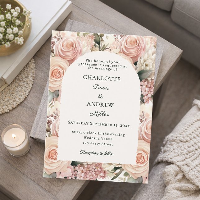 Ivory dusty rose mauve florals wedding arch invitation (Creator Uploaded)
