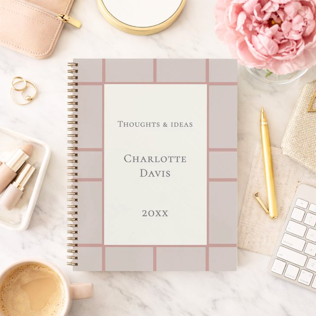 Ivory dusty rose taupe grid business notebook (Creator Uploaded)