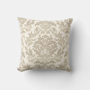 Ivory Elegance Baroque Damask Classic Antique Throw Pillow