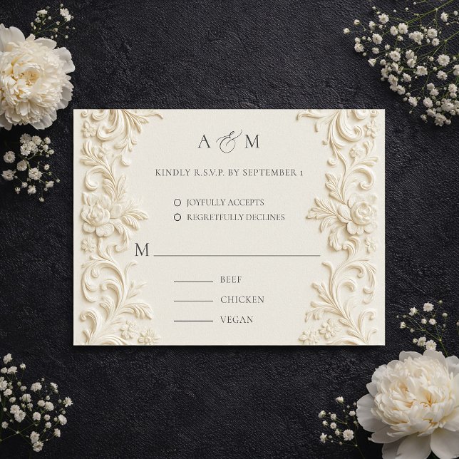 Ivory Elegant Baroque Wedding Response Card (Ivory Elegant Baroque Wedding Response Card)