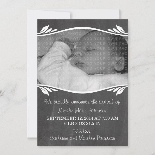 Ivory Elegant Chalkboard Baby Announcement (Front)