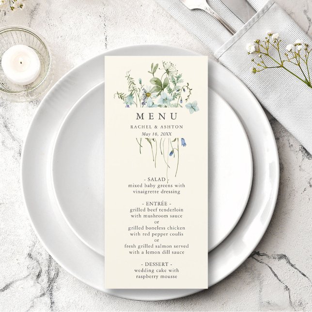 Ivory Elegant Fleur sauvage d'aquarelle Menu Maria (Créateur téléchargé)