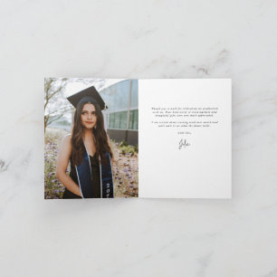 Ivory Elegant Script Graduation Photo+Message Thank You Card