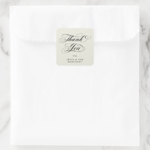 Ivory Elegant Script Wedding Thank You Square Sticker