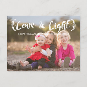 Ivory Elegant Sketched Love & Light Holiday Photo Postcard