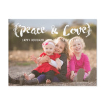 Ivory Elegant Sketched Peace & Love Holiday Photo
