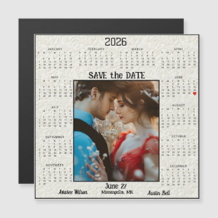 Ivory Embossed Save the Date Engaged Couple