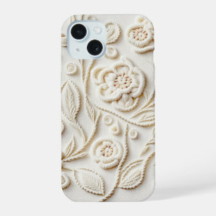 Ivory Embroidered Floral Design iPhone 15 Case