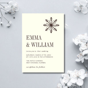 Ivory & Espresso Minimalist Snowflake Wedding Invitation