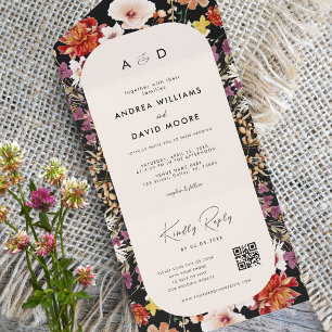 Ivory Fall Wildflowers Botanical QR Code Wedding All In One Invitation