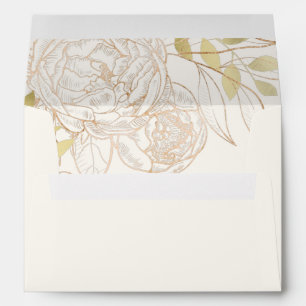 Ivory & Faux Gold Peony Modern Floral Wedding Envelope