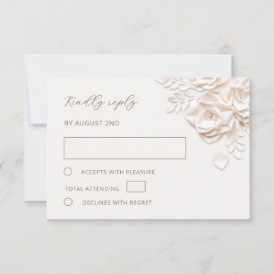 Ivory Faux Paper Cut Roses Wedding RSVP Card