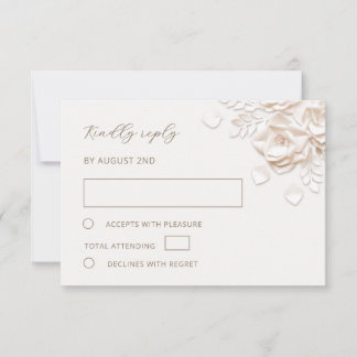 Ivory Faux Paper Cut Roses Wedding RSVP Card
