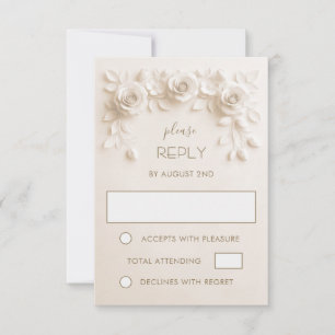 Ivory Faux Paper Cut Roses Wedding RSVP Card