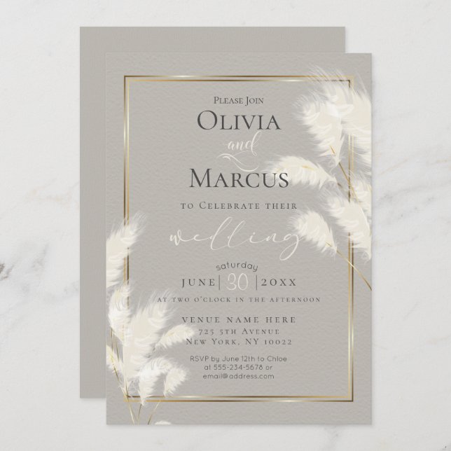 Ivory Feathery Pampas Grass Allison1a Invitation (Front/Back)
