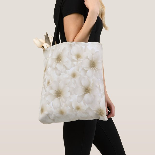 Ivory Floral Abstract Tote Bag (Close Up)